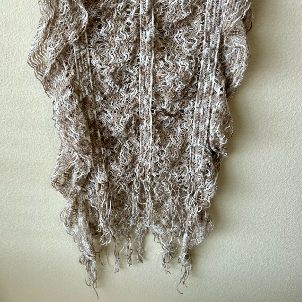 Cream and Tan Scarf Crochet Looseweave Fringe Soft 18" wide x 80" long - Picture 14 of 16